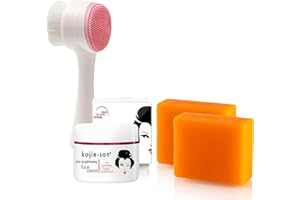 Kojie San Skincare Bundle - Facial Brightening Set with 2 Bars of Kojic Acid Soap, Face Cream & Exfoliating Face Brush