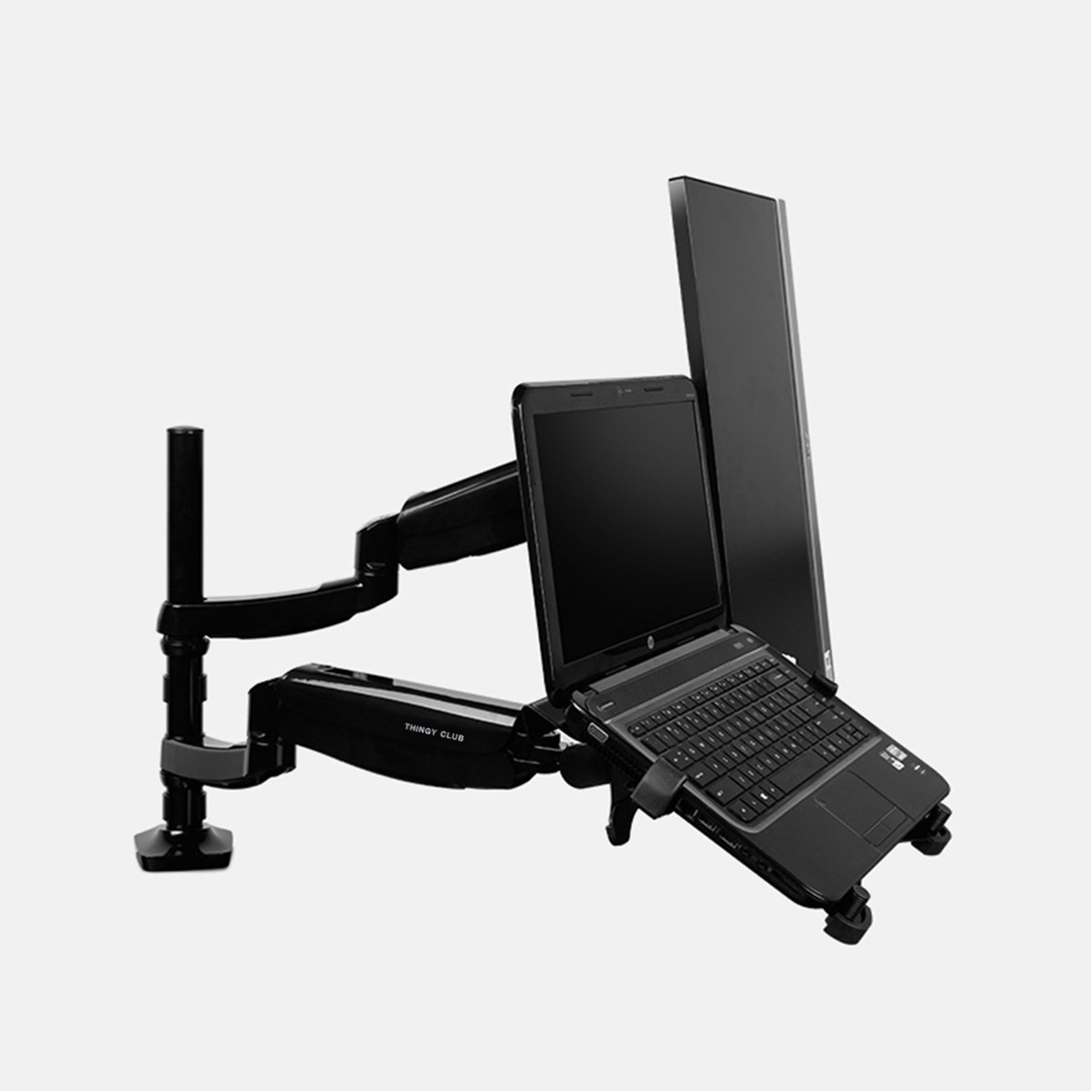 Thingy Club Gas Spring Full Motion Tilt and Swivel Dual Monitor and Laptop Arm Desktop Mount (Laptop & Monitor)