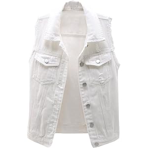 GOSEAGOTOFUN Denim Vest for Women Lightweight Sleeveless Lapel Collar Jacket Loose Fit Button Front Cropped Vest with Pockets