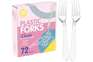 TONFORD Premium Clear Plastic Forks - Heavy Duty & Heat Resistant Disposable Cutlery for Parties, Picnics, and Everyday Use - 72 Count