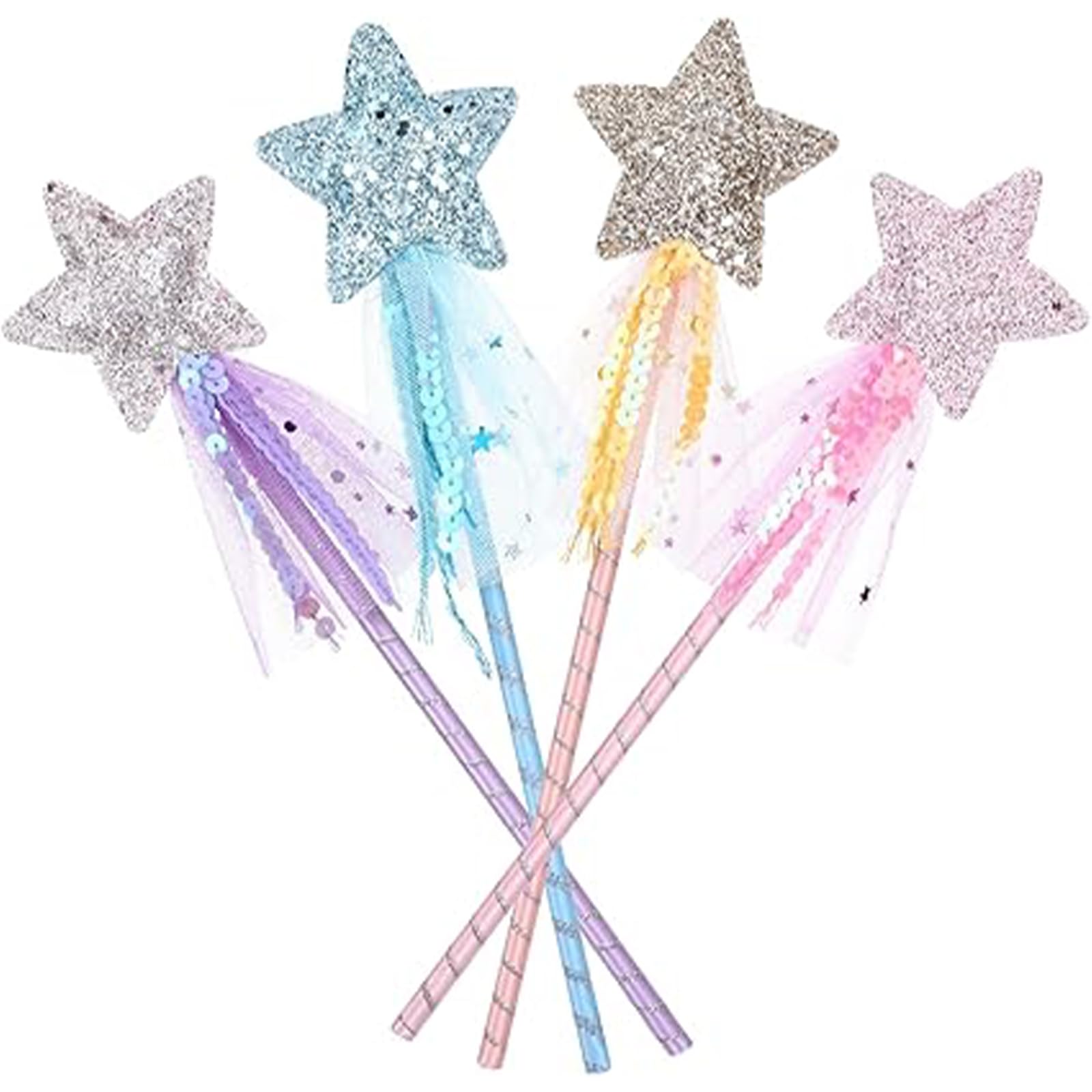4 Pcs Fairy Wand,Magic Wands for Kids,Princess Wand Glitter Fairys Sparkle Star,Princess Accessories Fairy Kit Princesses Costume Role Play Props,Play Props for Birthday Halloween Christmas Party