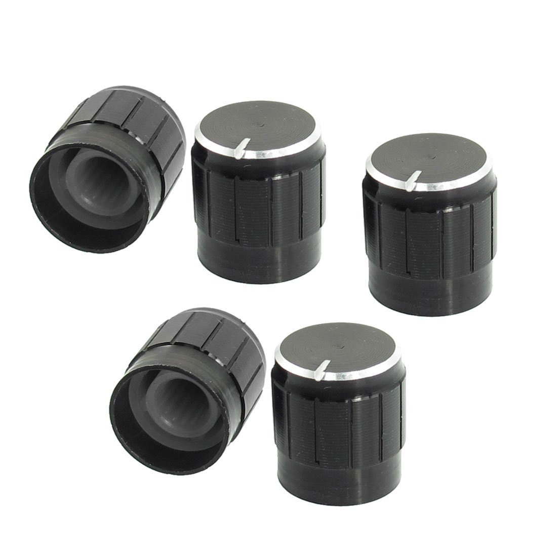 sourcingmap 5 Pcs Black Metal 6mm Knurled Shaft Insert Dia. Potentiometer Control Knobs