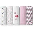 haus & kinder Muslin Swaddles for Newborns, Pack of 5 Super Soft & Skin-Safe Cotton Baby Swaddle Blanket, Receiving Blankets for Boys & Girls (Pink Edition)