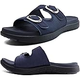 COFACE Womens Orthotic Slides Comfort Plantar Fasciitis Arch Support Slip on Flat Sandals Ladies Soft Cushion Fashion Yoga Mat Slippers With Adjustable Straps