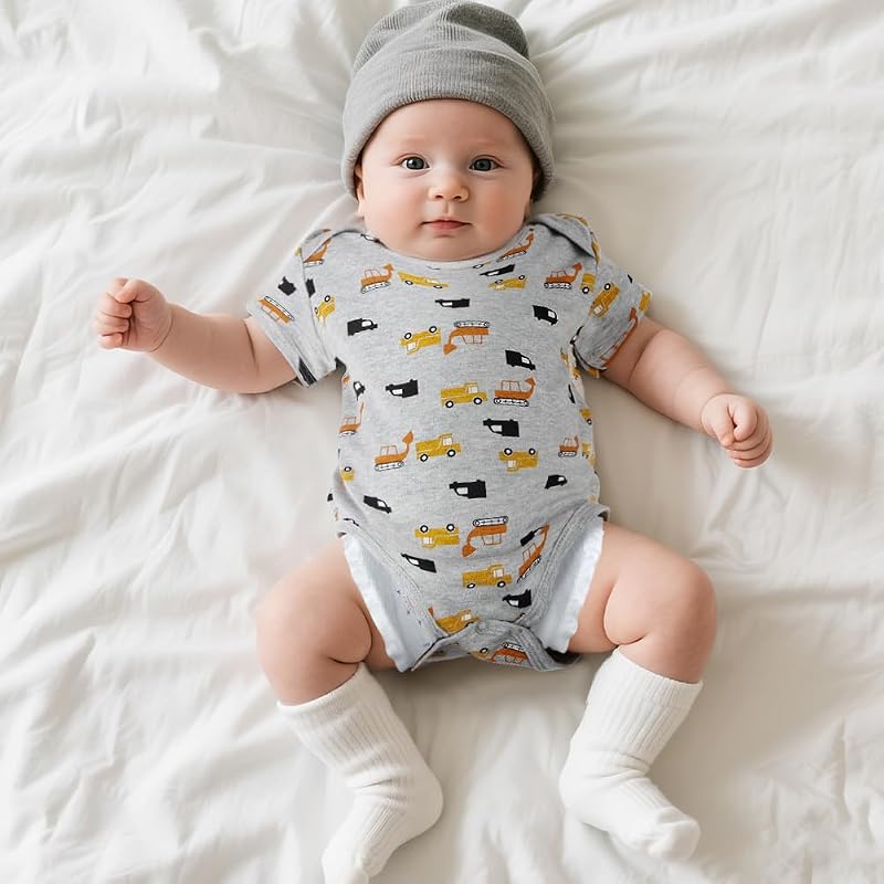 Set di 5 Body Neonato e Neonata, Body a Maniche Corte in 100% Cotone, con Comoda Apertura, Unisex 3-6 Mesi, Idee Regalo Nascita (B)