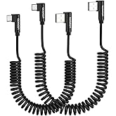 aceyoon 2 Pack Coiled USB C Cable, 90 Degree USB A to USB C Cable 60W USB Type C Charging Cord for CarPlay Compatible with iPhone 16 15 Plus/Pro/Pro Max, Samsung Galaxy S25 S24 S23 (2.5FT+ 4FT)