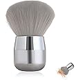 YAFIYGI Loose Powder Brush Large Pink Powder Foundation Brush Flat Arched Perfect For Blending Liquid Concealer Powder Buffing and Flawless Cream (Silvery)