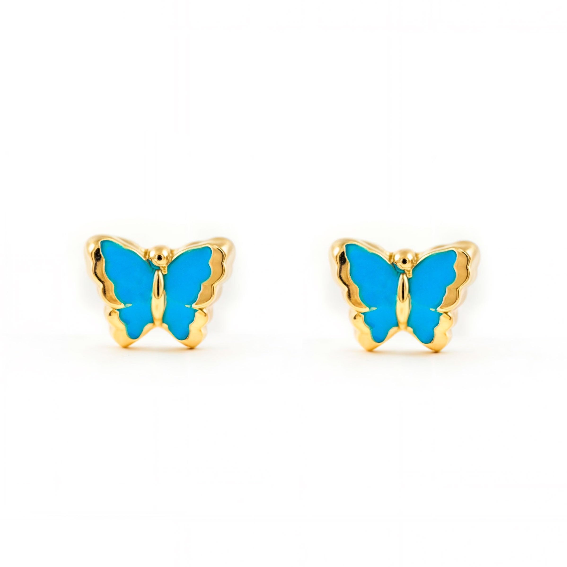 Mondepetit - 9ct Yellow Gold Intense Blue Enamel Butterfly Children's Baby Girls Earrings shine