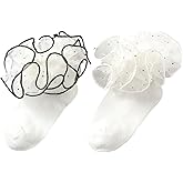 Haakong 2 Pairs Girls Lace Ruffle Socks White Double Lace Frilly Socks for Girls Toddler Frilly Dress