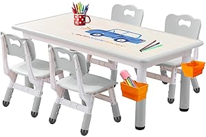 HAPPYMATY Kids Table and Chair Set, Toddler Table and Chair Set, Non-Slip Table Legs&Organizer, Height Adjustable, Graffiti Desktop, Suitable for Kids Table and Chairs Ages 3-12