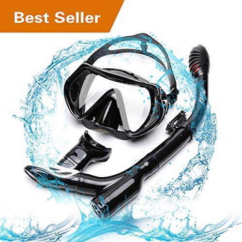FYU Snorkel Set with Tempered Glass Dry Top Snorkel Set/Anti-Fog Lens, Diving Mask for Adults Women Men Snorkeling Diving