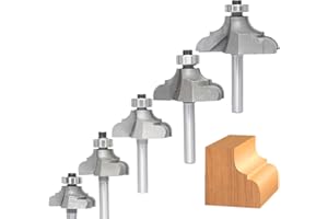 Akylin 5Pcs Classical Ogee Bit,1/4" Shank,Cove&Bead Router Bits Cutting Depth 5/16",3/8",7/16",1/2",5/8",Edge Forming Cutter for Wood Profiling,Molding