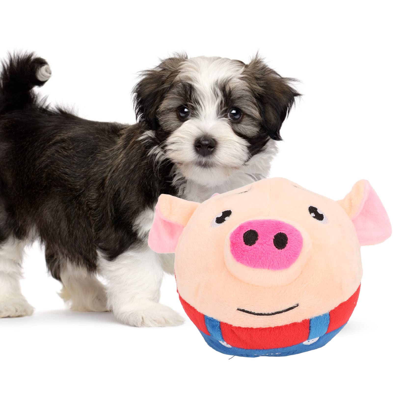 Upgrade Interactive Pet Bouncing Ball - USB Rechargeable Electronic Plush Dog Toy, Washable Cartoon Pig With Sound for Puppy