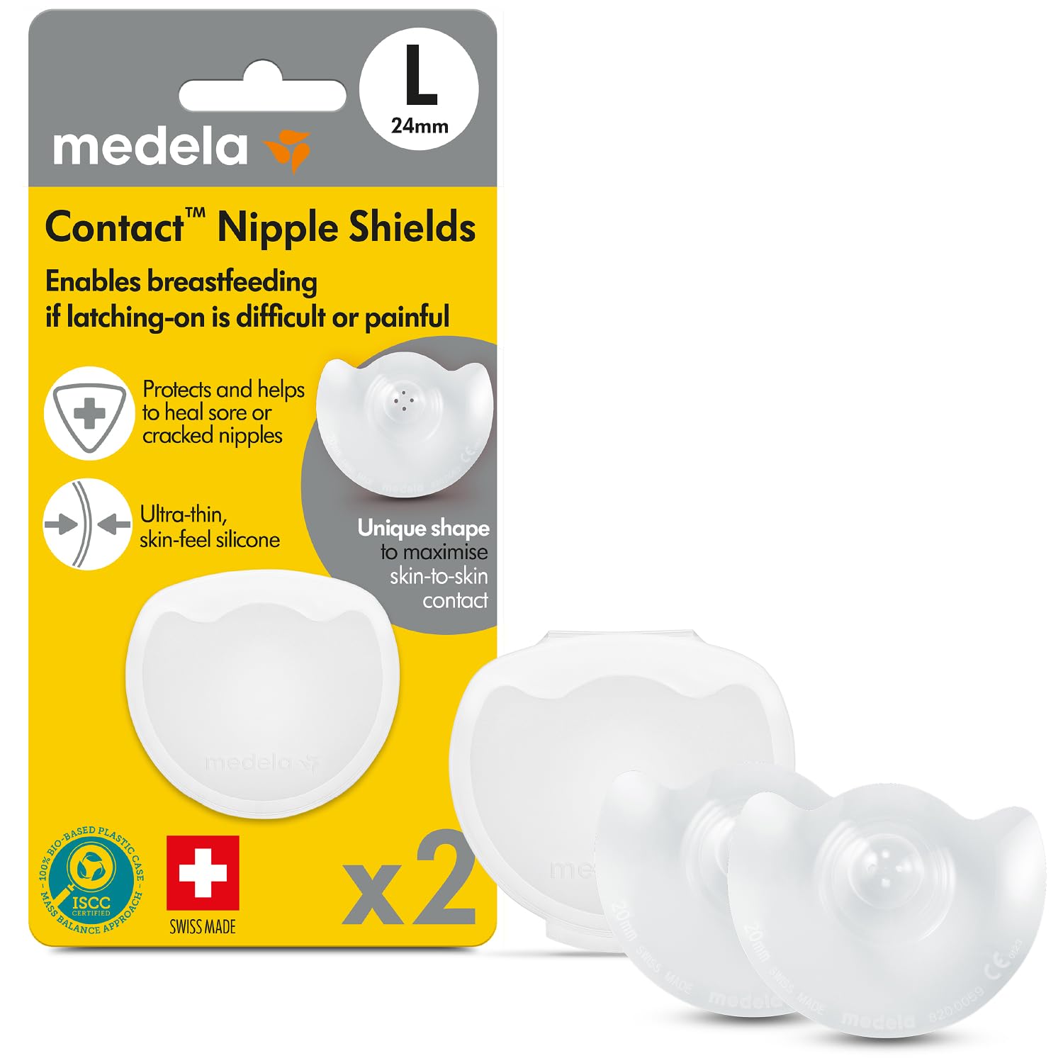 Medela Silicone Contact Nipple Shields, Soft Ultra-Thin Design, Made Without BPA, 1 Pack of 2 Shields (24 mm) and Case