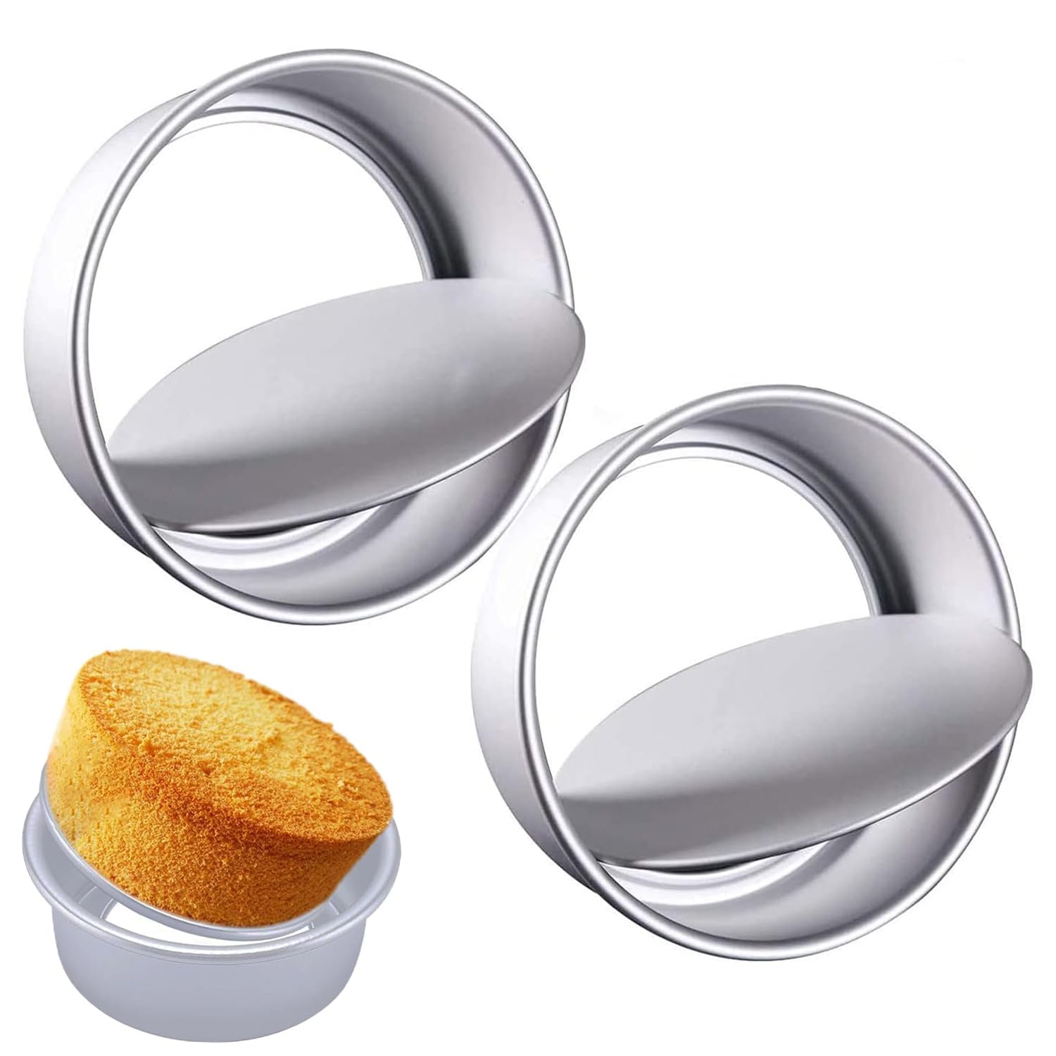 Menmamenma 4 Inch 2 Pcs Round Cake Tin Non-Stick Aluminum Bakeware Moulds Loose Base Removable Bottom for Mousse Chiffon Cakes Birthday Wedding Christmas Cake Baking Pan Dishwasher Safe