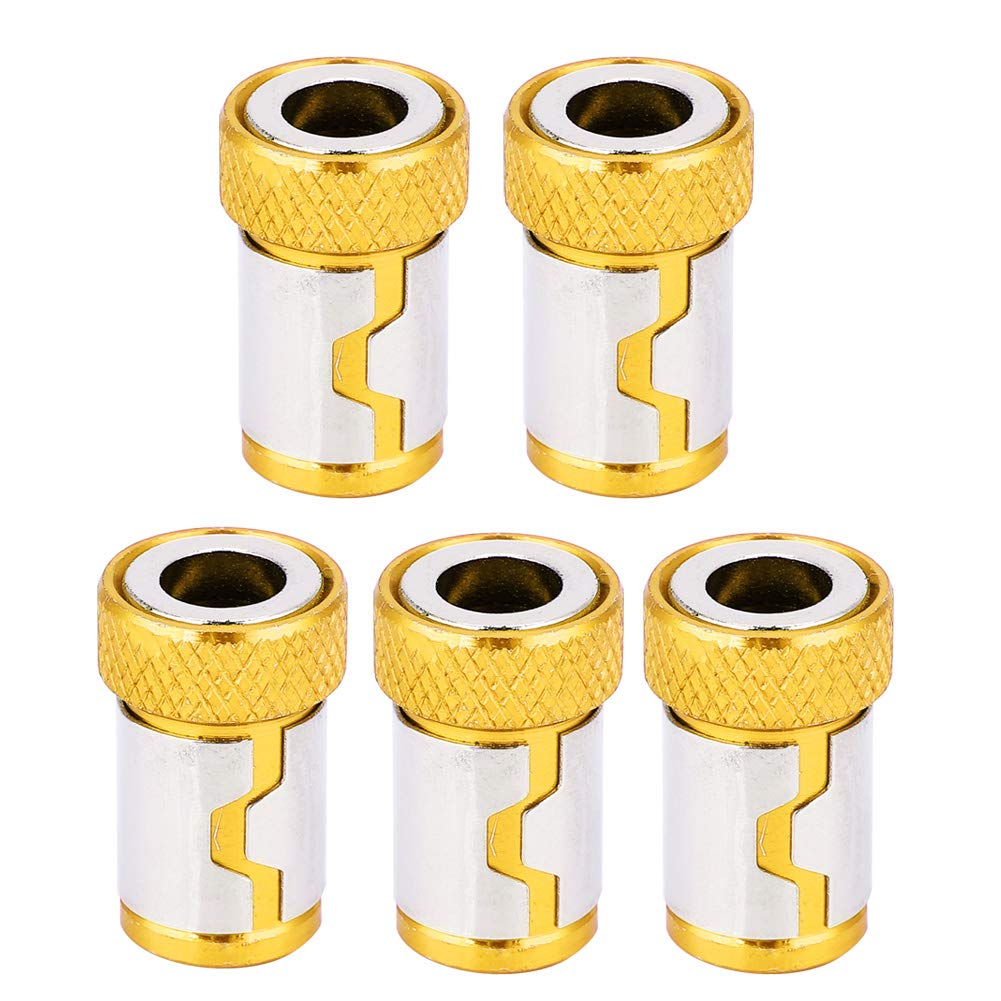 5Pcs Magnetic Ring for 1/4 Inch Screwdriver Bits Anti-Slip Aluminum Alloy Accessories Electric Hand Screwdriver Tool (Yellow)