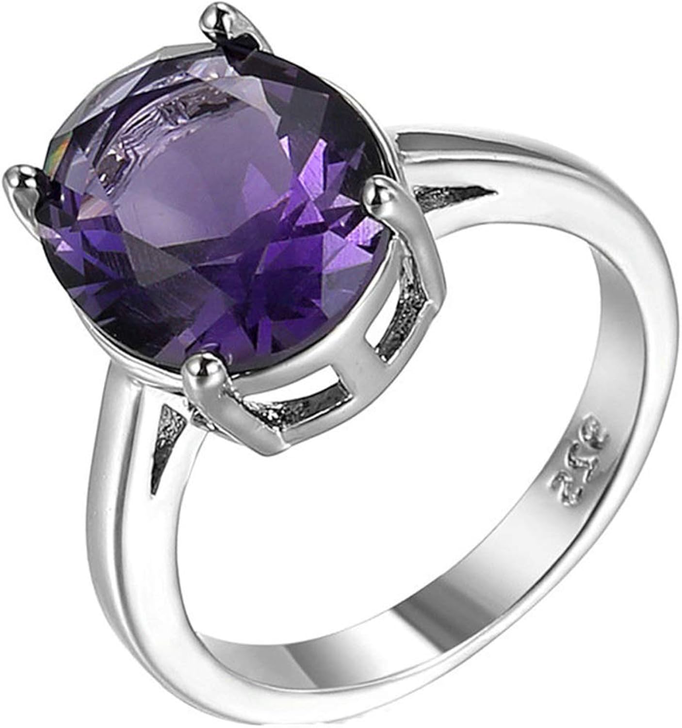 Bague En Zirconium Violet Ovale – Bague De Mariage Ou Cadeau Anniversaire, Style élégant Et Abordable, Pour Femme - 3