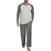MLXSJ Men's Pajamas Set Sleepwear Pjs Lightweight Long Sleeve Pjs Soft Comfy Sleep Sets with Pockets