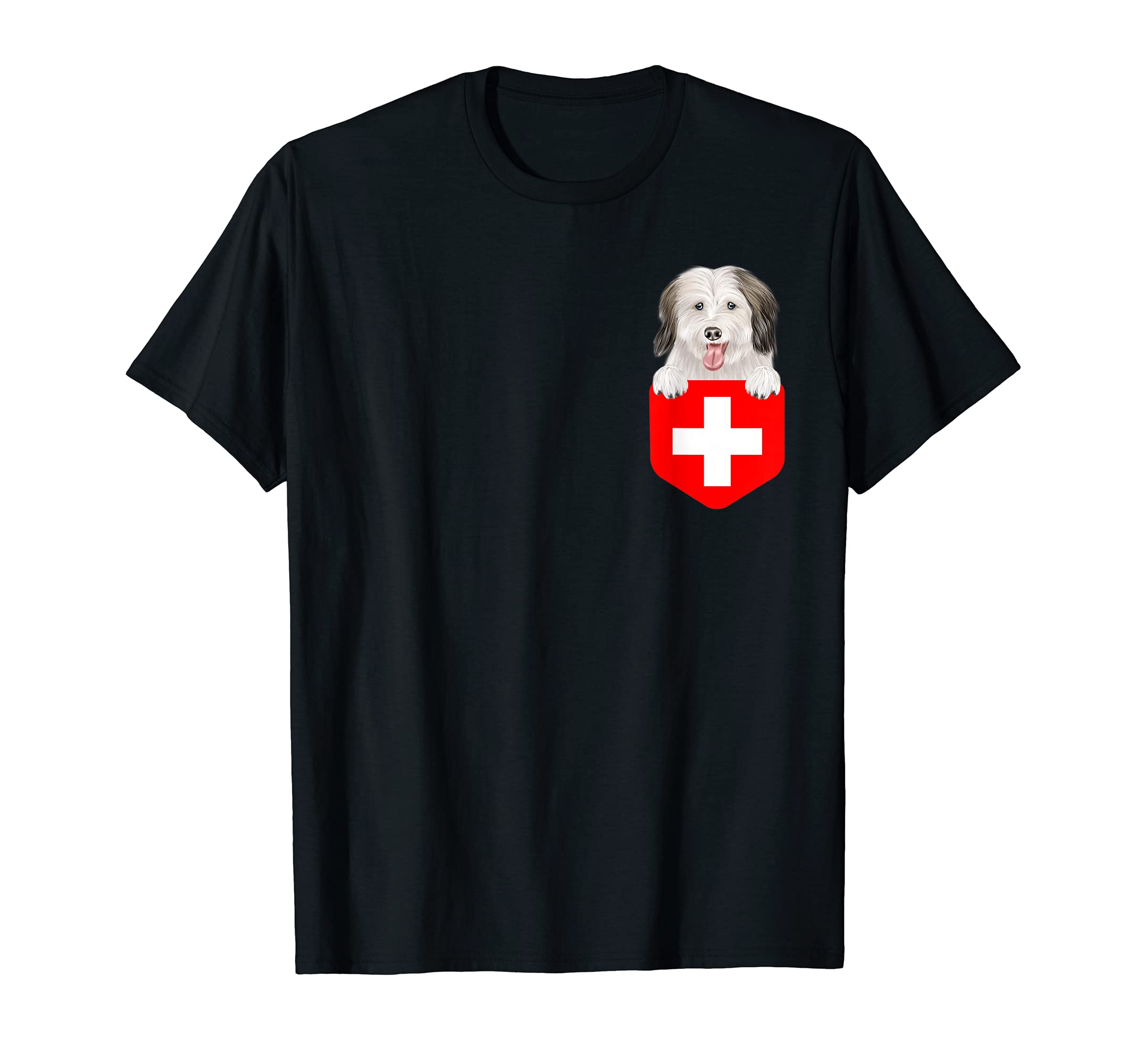 Switzerland Flag Coton de Tulear Dog In Pocket T-Shirt