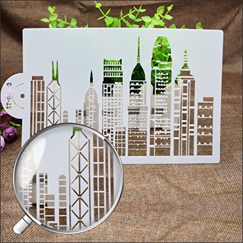 AK ART KITCHENWARE 5pcs/set 8.55 inch Landmark Building Plastic Stencils Template for Fondant Cake Decorating Supplies Decor Stencil Mold White ST-865 - Thumbnail 3