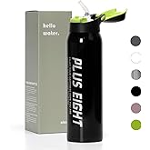 pluseight Insulated Water Bottle With Straw, 16 oz Leak Proof 18/8 Stainless Steel Vacuum Tumbler for Sports, Gym or Office, BPA-Free Keep Cold 24H Hot 12H (Black)