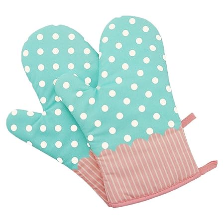 LEOFANS 1 Paar Hitzebeständig Ofenhandschuhe Verdickte Hitzeresistente Topflappen Backhandschuhe aus Baumwolle und Polyester 