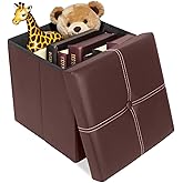 ShellKingdom Small Folding Storage Ottoman Cube, Faux Leather Storage Footrest Bench, Foot Rest Stool for Home, Living Room, Bedroom, Dorm, 11.8 x 11.8 x 11.8 inches (Brown)