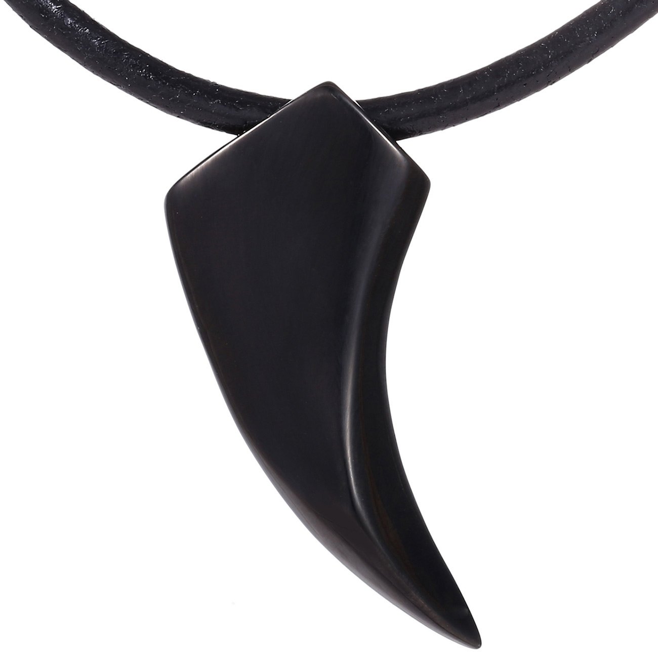 DonDon Men's Leather Necklace 50 cm 19,7" with a Black Tooth Pendant in a Velvet Jewellery Pouch