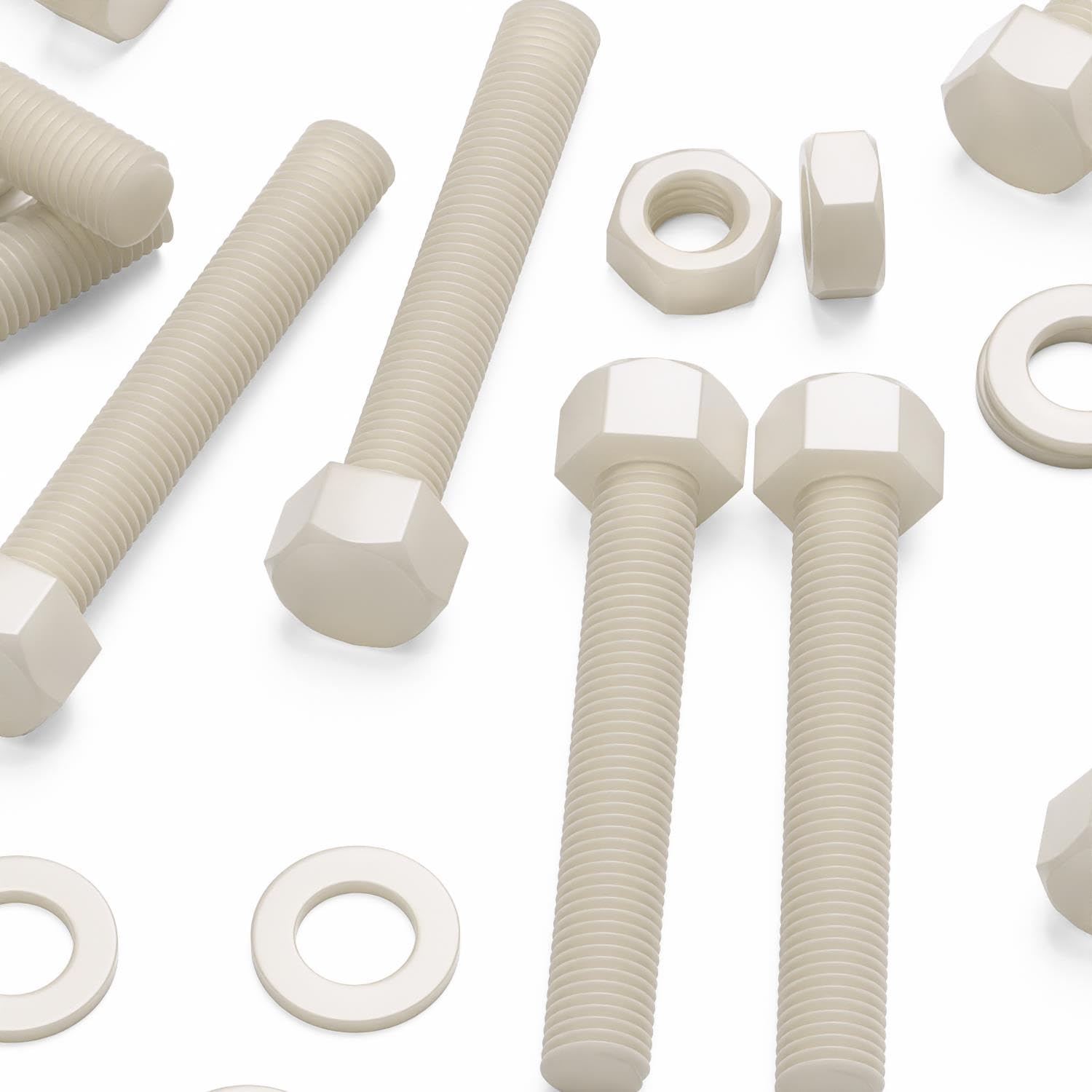 5X Natural Nylon Hex Head, M16 x 100mm, Plastic Nuts and Bolts, Washers, Hexagon, Nylon
