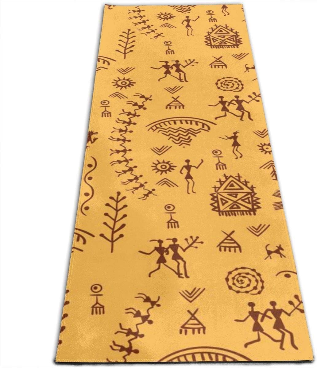 Llynice Yoga mat Towel,Warli Art Painting Seamless Pattern-Hand Drawn Traditional The Ancient Tribal 100% Microfiber Yoga Mat Towel for Hot Yoga,Pilates and Fitness