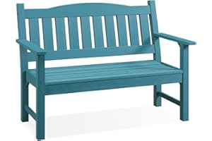 EFURDEN Outdoor Bench, 2-Person Garden Bench Made of Poly Lumber, Waterproof Patio Bench Suitable for All Weather, Blue