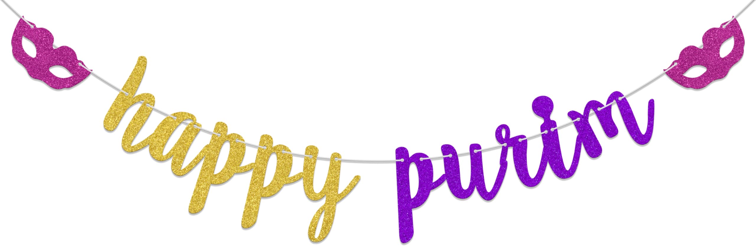 Happy Purim Banner Funny Purim Party Decoration Jewish Holiday Table Decoration Gold Purple Glitter