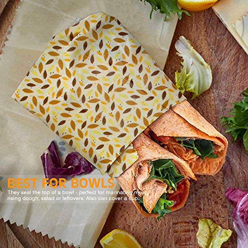 Beeswax Reusable Food Wraps, Washable Organic Cotton Food Wrap, Eco Friendly Plastic Free Food Storage, Zero Waste Reusable Beeswax Wrap- Refrigerator, Kitchen-6 PCS/Pack and Bonus 3 Mesh Bags 2 Ropes
