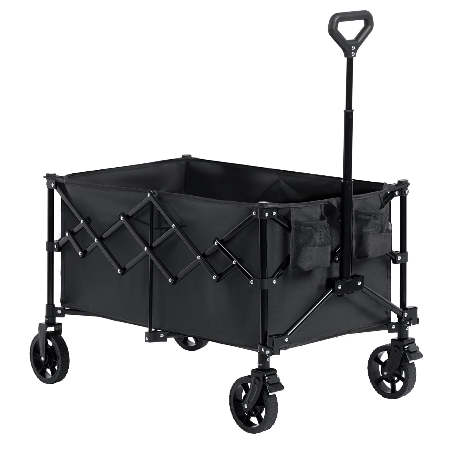 Photo 1 of ALIMORDEN Collapsible Wagon Cart with Wheels,Foldable Large Capacity Outdoor Garden Tool Cart, Black
