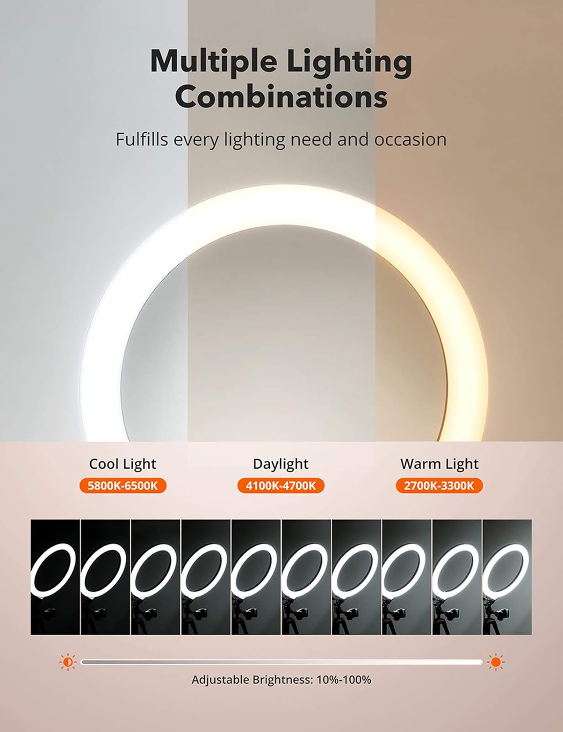 TaoTronics 12" Selfie Ring Light with 3 Color Modes, 10 Adjustable Brightness, 61“ Extendable Tripod Stand, 2 Phone Holders, Bluetooth Remote Shutter for Photography/Makeup/Live Stream/YouTube/Vlogs : Camera & Photo