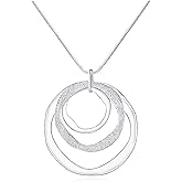 QueenBee 925 Sterling Silver Triple Circle Pendant Necklace, Boho Multi Hoops Statement Jewelry, Frosted Round Layered Necklace, 925 Sterling Silver Jewelry, Silver Statement Layered Snake Chain, Gift for Her Birthday Mother’s Day Gift, Weddings