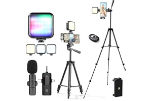 TIYYONTEK iPhone Vlogging Kit with Tripod, Wireless Microphone, RGB Fill-in Light, Remote for YouTube Content Creators