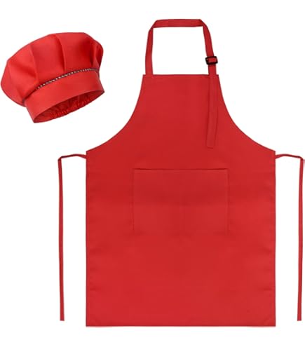 CHEFSKIN Adult Set Apron + HAT In Tomato RED, Ultra Lightweight Cool