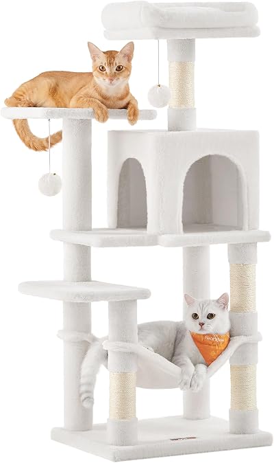 Feandrea Cat Tree Tower 112 cm Cream White Multi-Level Plush Condo with