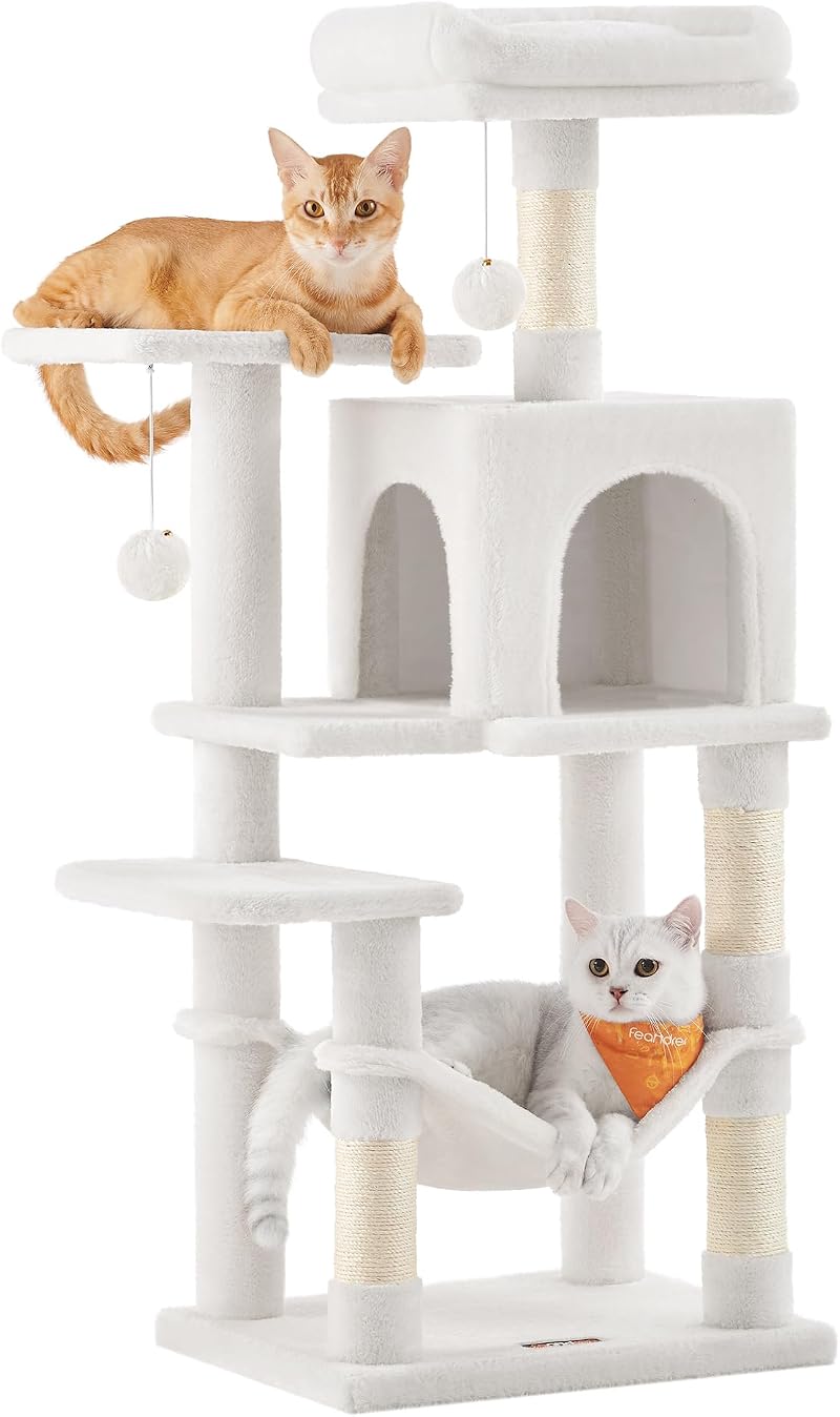 Feandrea Cat Tree Tower 112 cm Cream White Multi-Level Plush Condo with