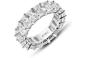 AINUOSHI Eternity Ring, 925 Sterling Silver Ring for Women, Emerald/Oval/Radiant/Round/Cushion Cut Cubic Zirconia CZ Fine Ring, Eternity Engagement Wedding Band Ring, Jewelry Box Packed