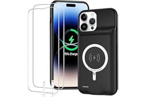 SNRONEW Battery Case for iPhone 14 Pro, Full Encircle 10000mAh High Capacity Rechargeable Portable Charger Case Extended Battery Pack for iPhone 14 Pro (6.1 inch) Wireless Charging Case with Carplay-Black