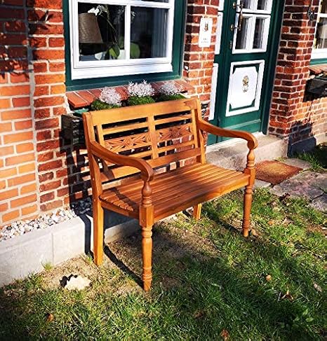 AMBIENTE-LEBENSART.DE Teakbank-Landhaus-Bank-Parkbank-Gartenbank-Blumen-Bank-Balkon-Bank 2 Sitzer