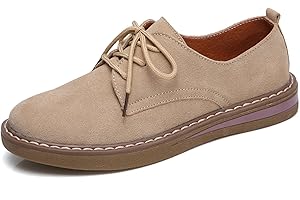 Veroders Women's Suede Oxford Shoes Classic Lace-Up Loafers Round Toe Comfortable Dress Business School Uniform Casual Flat