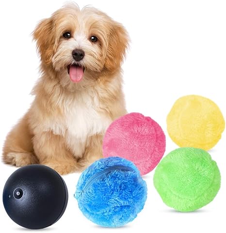 Lomire Magic Roller Ball Pour Chiens Balle De Jouet Electrique Avec Housse De Peluche Pour Animaux De Compagnie Balle De Nettoyage Automatique