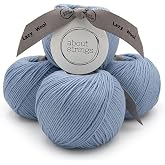 About Strings Lazy Wool - Soft Merino Cotton Blend Yarn, DK Light Worsted Weight, Machine Washable, Non-Itchy, 4 Pack (436 Total Yards), 25 Vibrant Colors for Knitting &amp; Crochet (Cloud)