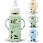 for Dr. Brown's Glass Bottles 8 oz, 3-Pack Silicone Sleeves with Handles | Anti-breakage silicone protection: 2 easy-grip handles support self-feeding. Only fits Dr. Brown's 8 oz narrow glass bottles