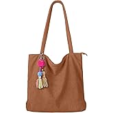 FITDON Corduroy Totes Bag with Zip, Shoulder Bags Handbags Women's Hobos Large Capacity Shopping Bag with Inner Pocket, Brown