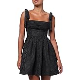 Lulus Sydney Tie Shoulder Mini Dress Floral Jacquard Sleeveless A-Line Cocktail Dress