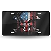Skull American Flag Front License Plate Aluminum Decorative License Plates Funny Metal Car Plate 6